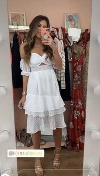 Vestido Midi Poá Camadas Poema Hit na internet