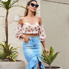 Cropped Pêssego e Floral Poema Hit - comprar online