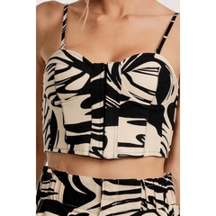 CROPPED CORSELET FLORAL ABSTRATO AREIA/PRETO na internet