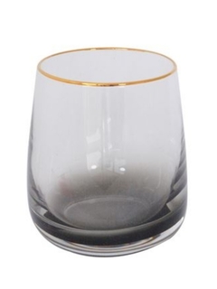 Vaso Black Glass Borde Dorado Base Ancha 6.5x6.8Cm