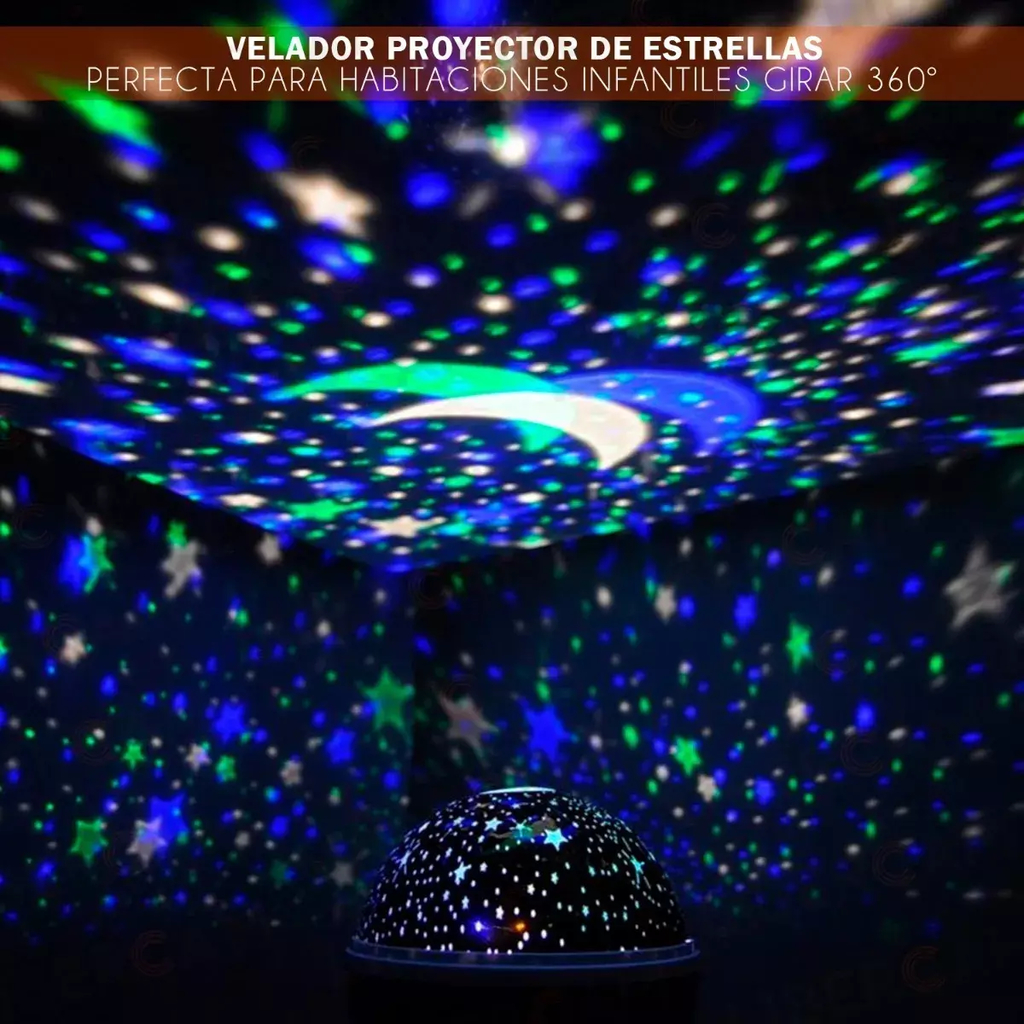 Lampara Velador Proyector Estrella Luna Luz Rgb 360 Usb