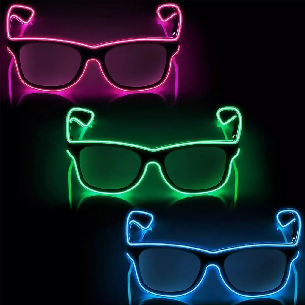 Lentes Gafas Con Luz De Neon Fluor Fiestas Nocturnas A Pilas