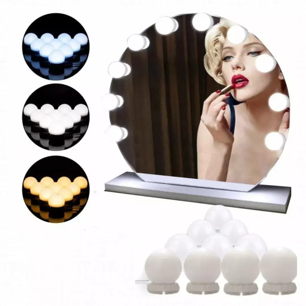 Maquillaje USB de espejo LED con luces encendidas 10 bombillas 3 modos de  iluminación Espejo cosmético montado en la pared de mesa (solo luces)