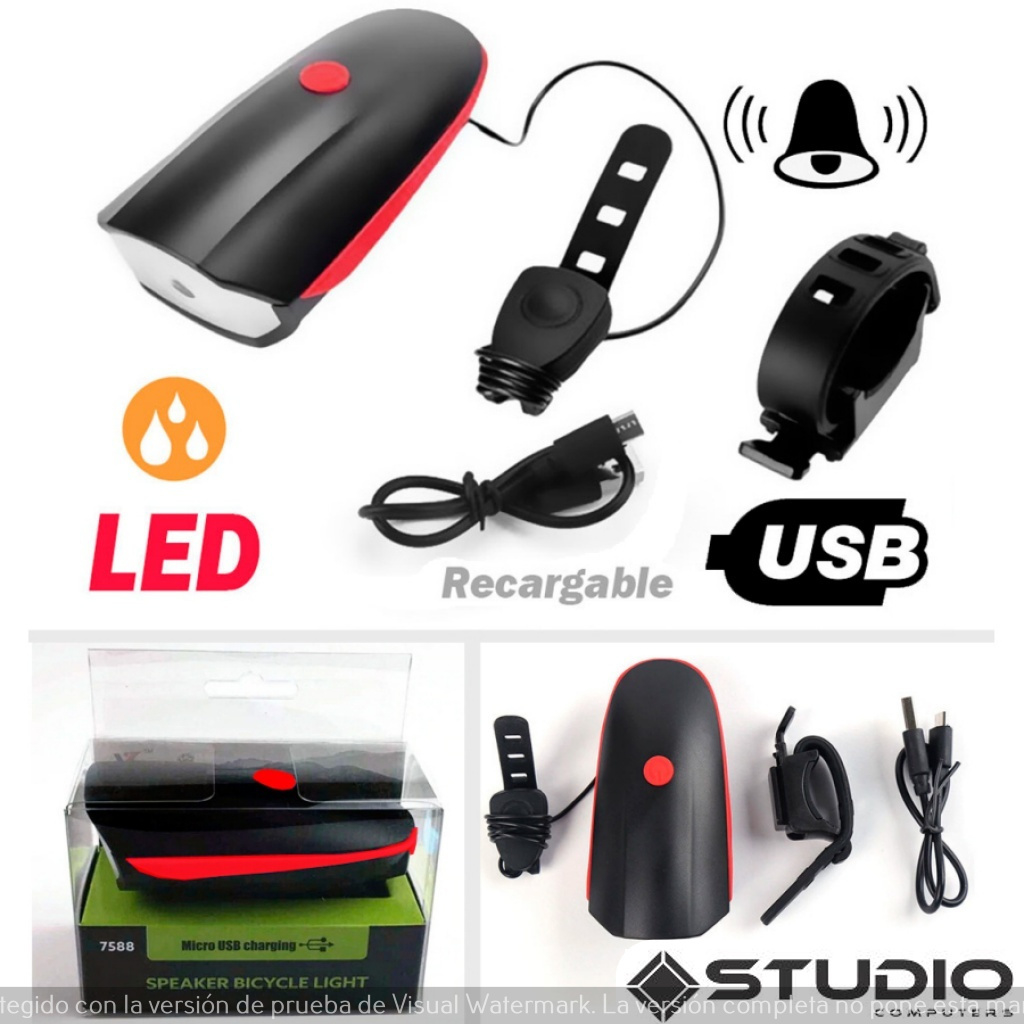 Luz LED recargable con bocina para bicicleta