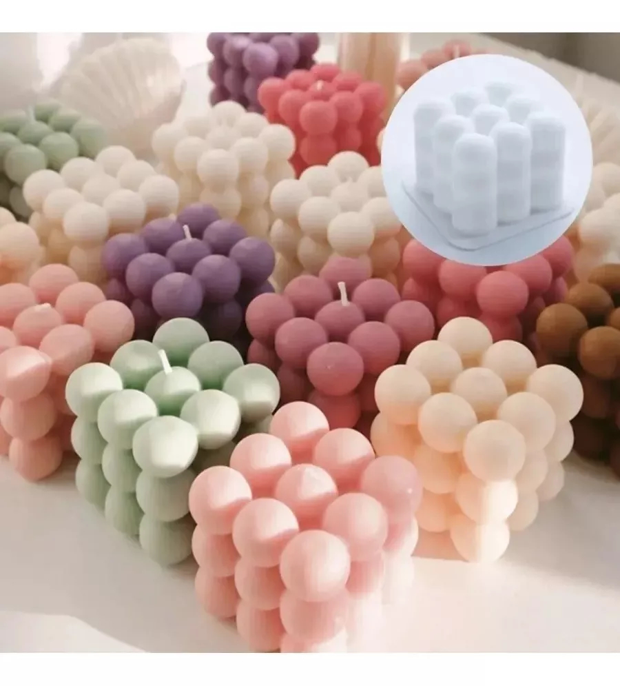 Arte en Casa-Set de 2 Moldes de silicona para velas yjabones modelo cubo 3D  panal burbujas Set de 2 medidas diferentes
