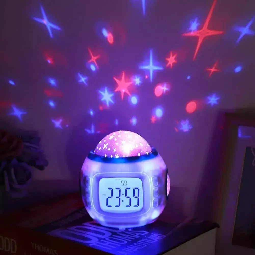 Luz LED de proyección de reloj despertador proyector de estrellas brillo de  iluminación ajustable con temporizador reloj despertador luz de cielo –  Yaxa Colombia