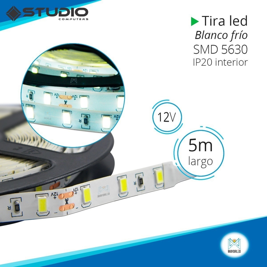 Tira Led Adhesiva 5 metros SMD5050 12V IP20 72W Variante Blanco Frio 6000K