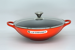 WOK 32CM C/ TAMPA DE VIDRO VERMELHO - LE CREUSET