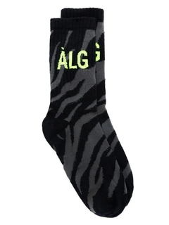 Meia Animal Print Zebra Preta e Cinza