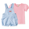 Conjunto Curto Camiseta Rosa e Jardineira Bebê Feminino - Pingo Lelê