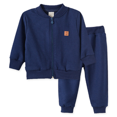 Conjunto Longo Casaco com Zíper e Calça em Moletinho Bebê Masculino Azul - Pingo Lelê