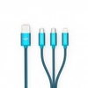 CABO NYLON 3x1 1,2m AZUL USB MULTI MICRO