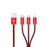 CABO NYLON 3x1 1,2m VERMELHO USB MULTI MICRO