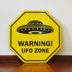 Placa WARNING! UFO ZONE - Sinalização Criativa