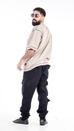 Jogger cargo negro 8 bolsillos de gabardina - comprar online