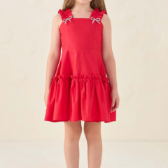 VESTIDO PETIT CHERIE VERMELHO ALCA ELASTICO LACO STRASS OMBRO (tam 6)