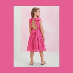 VESTIDO ANIME S/M TODO BORDADO FLORES PINK ROSA NEON FORTE - HR Novidades