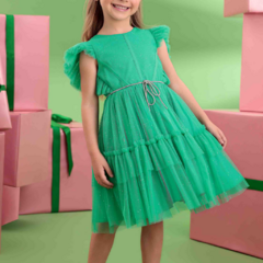 VESTIDO PETIT CHERIE JAP TULE VERDE CINTO STRASS CELEBRATION NATAL - comprar online