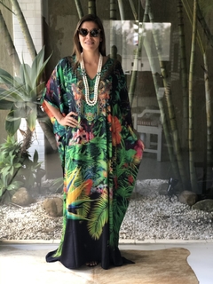 Kaftan Tropical preto Longo