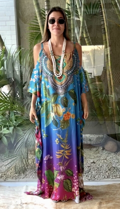 Kaftan Porto Belo Azul alça