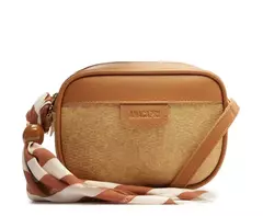 ANACAPRI Bolsa Tiracolo Média Raffia Com Lenço Marrom - comprar online