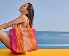 ANACAPRI Bolsa Shopping Grande Crochê Pink E Laranja