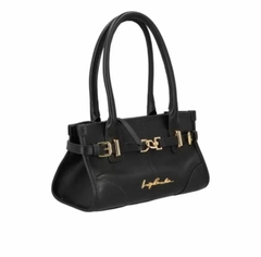 LUIZA BARCELOS BOLSA PEQUENA COURO PRETO COM ALÇAS ALONGADAS E FIVELA DOURADA - comprar online