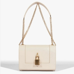 SCHUTZ BOLSA TIRACOLO PEQUENA COURO CADEADO OFF WHITE