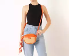 ANACAPRI Bolsa Tiracolo Média Raffia Com Lenço Laranja