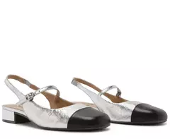 ANACAPRI Sapatilha Slingback Prata E Preta Salto Bloco - comprar online