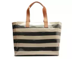 ANACAPRI Bolsa Shopping Grande Listras Vinil Preta - comprar online