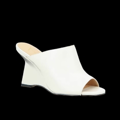 LUIZA BARCELOS MULE PEEP TOE ANABELA EM COURO OFF WHITE