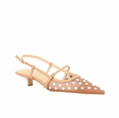 LUIZA BARCELOS SCARPIN SLINGBACK COM TELA MESH BEGE APLICAÇÃO DE CRISTAIS - comprar online