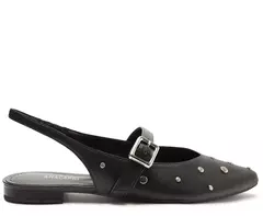 ANACAPRI Sapatilha Slingback Preta Bico Fino Fivela Tachas - comprar online