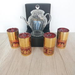 Tetera Vidrio con infusor + 4 vasos turcos