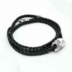 Pulsera cuero arandelas Plata 925