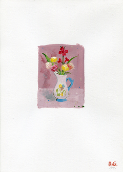 Daniel García, Pequeñas pinturas de flores #01, acrílico sobre papel 29,5 x 21cm + marco (-10% efectivo, transferencia ó débito eligiendo la opción "pago a convenir")