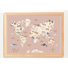 Mapa Ilustrado - Animales - Fondo rosa
