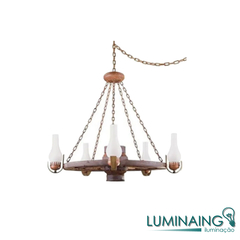 LUSTRE ESTÂNCIA RODA DE CARROÇA ORIGINAL 5 LÂMAPADAS - MDL