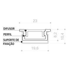 PERFIL EMBUTIR LED 23x10MM ALUMÍNIO EXTRUDADO DIFUSOR TRANSLÚCIDO COD2310E - PL na internet