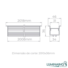 PERFIL EMBUTIR LED ARCHI RECUADO 46MM 2700K 56W/M 24V ALUMÍNIO PRETO IRC 93 2 METROS STH20992PTO/27 - STELLA na internet