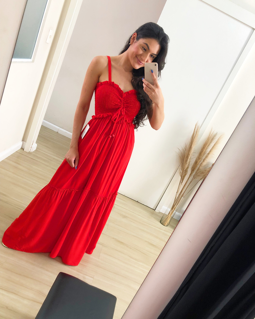 Vestido vermelho de store alça