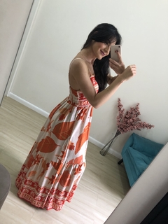 Vestido longo Antonela - Off/Laranja na internet