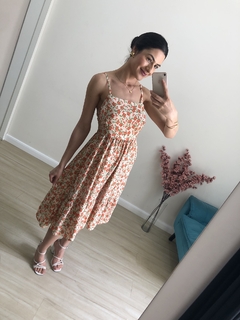 Vestido curto - Off Floral Laranja