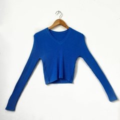 BLUSA BIBI CANELADA DECOTE V -AZUL BIC - comprar online