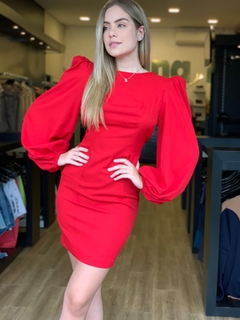 VESTIDO MANGA BUFANTE VERMELHO - loja online