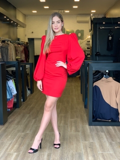 VESTIDO MANGA BUFANTE VERMELHO - comprar online