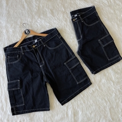 BERMUDA DE JEAN CARGO MOM NEGRA BORDADO - tienda online