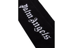 Palm Angels Gothic Intarsia Logo Socks Black/White (SS22) - comprar online