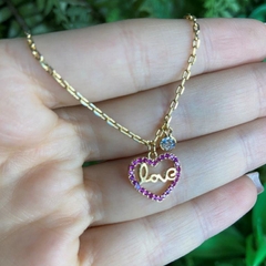 Pulseira Ouro Coração Love Rosa e Ponto de Luz (6487) - comprar online